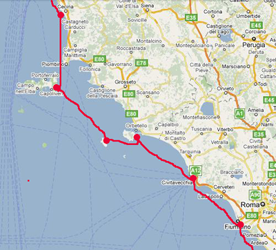 Cecina to Roma Ostia